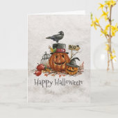 Het de Zwarte Vogel van Halloween en Wenskaart van Kaart (Gele Bloem)