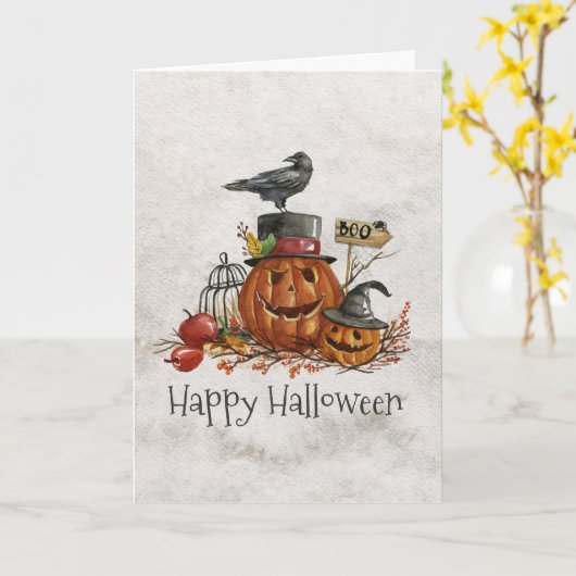 Het de Zwarte Vogel van Halloween en Wenskaart van Kaart (Gele Bloem)