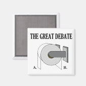 Het debat over de grote toiletartikelen in de badk magneet (Voorkant / Achterkant)