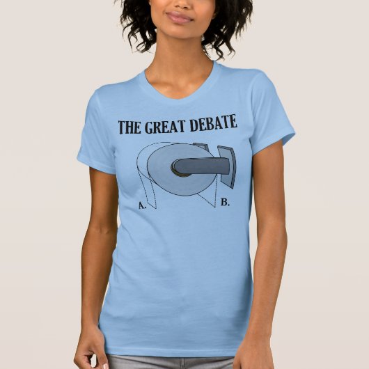 Het debat over de grote toiletartikelen in de badk t-shirt (Voorkant)