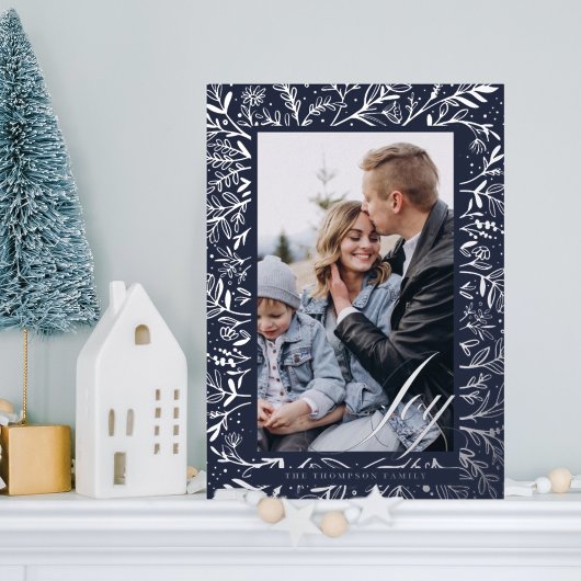 Het Decoratieve Floral van het Manuscript van Joy  Folie Feestdagenkaart