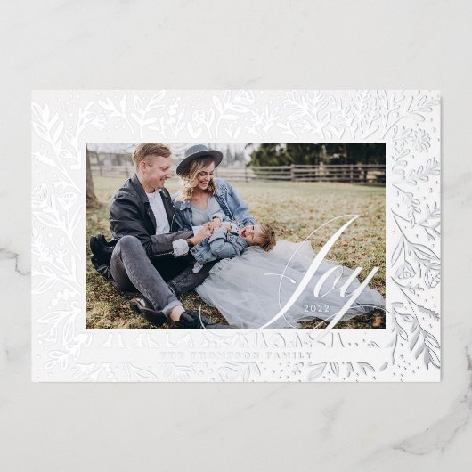 Het Decoratieve Floral van het Manuscript van Joy  Folie Feestdagenkaart (Voorkant)