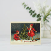 Het decorteren van de kinder kerstboom feestdagenkaart (Staand voorkant)