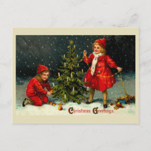 Het decorteren van de kinder kerstboom feestdagenkaart