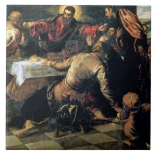 Het deeg bij Emmaus (olie op doek) Tegeltje
