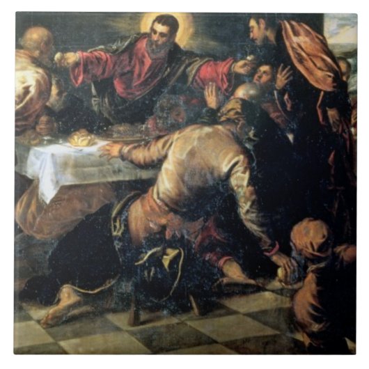 Het deeg bij Emmaus (olie op doek) Tegeltje (Voorkant)