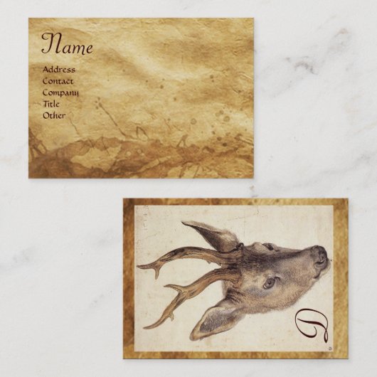 HET DEER HEAD Brown Parchment Monogram Visitekaartje (Voorkant / Achterkant)