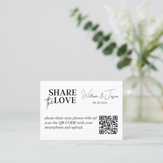 Het delen van de Foto van het huwelijk met QR Code Visitekaartje (Staand voorkant)