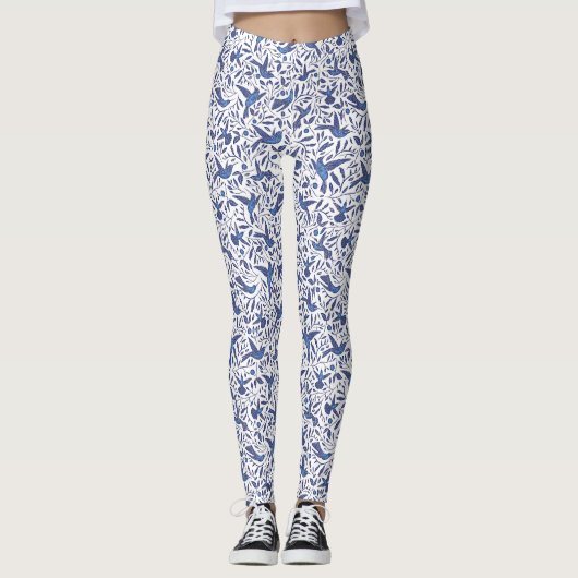 Het Delft Blue Humming Birds Pattern Leggings (Voorkant)