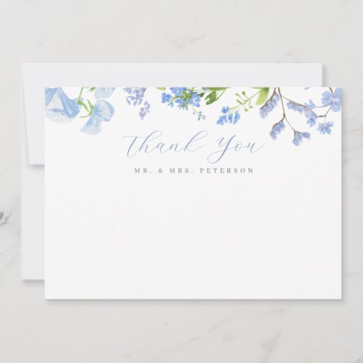 Het Delicate Blue Wild Flowers Script Weddenflat d Bedankkaart (Voorkant)