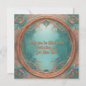 Het delicate koperen Lijst op turquoise achtergron Feestdagenkaart (Voorkant)