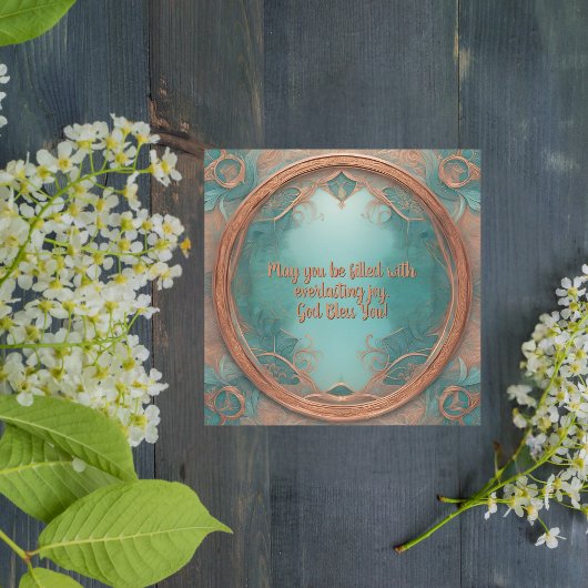 Het delicate koperen Lijst op turquoise achtergron Feestdagenkaart