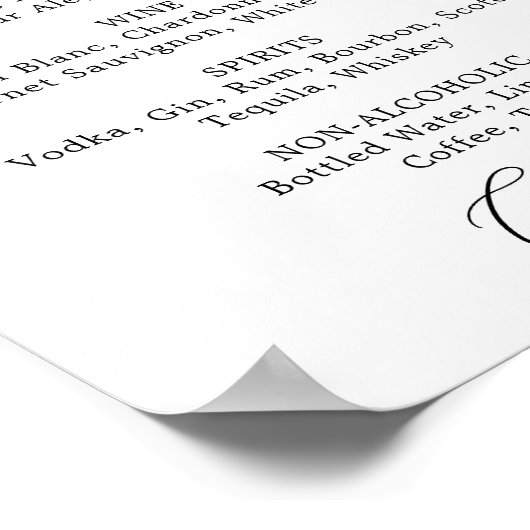 Het Delicate Zwarte Teken van het Menu van de Drin Poster (Hoek)