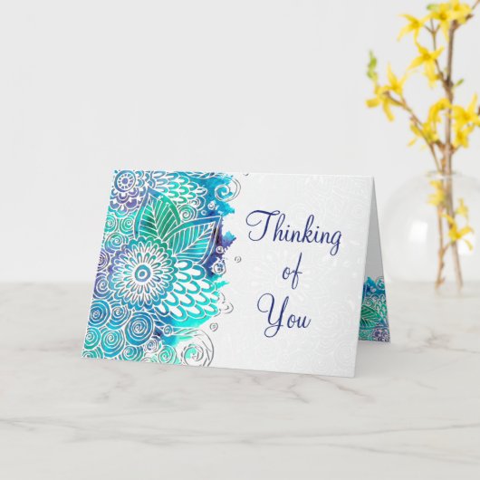 Het denken aan u Blauwe en Blauwgroen Kaart (Gele Bloem)