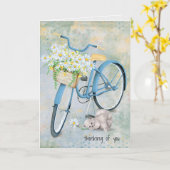 het denken aan u fiets met kat kaart (Gele Bloem)