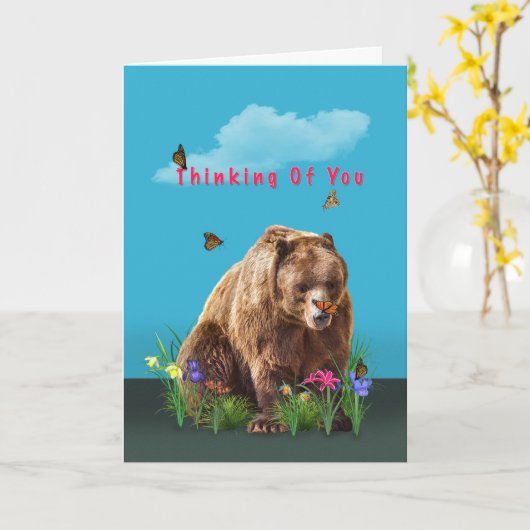 Het denken aan u Kaart, draagt en Vlinders Kaart (Gele Bloem)