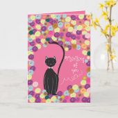 Het denken aan u kaart zwarte kat met garens (Gele Bloem)