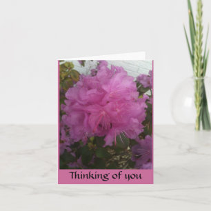 het denken aan u met enige roze bloesemfoto kaart