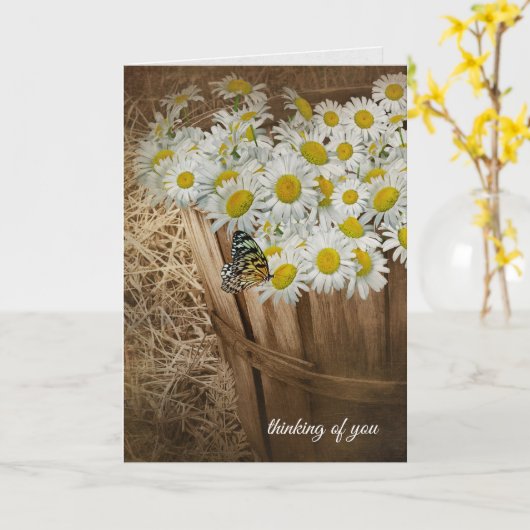 het denken aan u-witte madeliefjes en vlinder kaart (Gele Bloem)