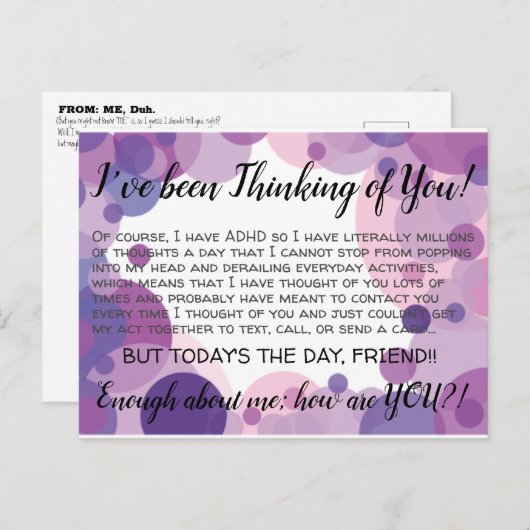 Het Denken ADHD aan u briefkaart (Voorkant / Achterkant)