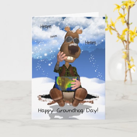 Het Denken van Groundhog van het Wenskaart van de Kaart (Gele Bloem)