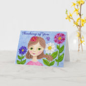 Het denken van het Meisje van de Tuin van de bloem Kaart (Gele Bloem)