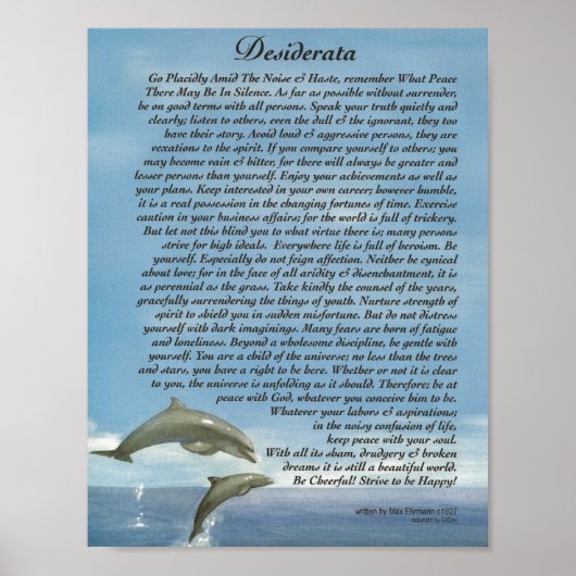 Het Desiderata-gedicht met het spelen van dolfijne Poster (Voorkant)