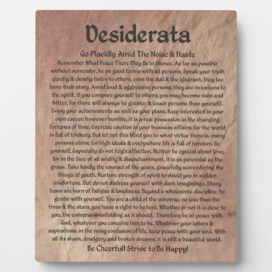 Het Desiderata-gedicht op de Rode Planet Stone Fotoplaat (Voorkant)