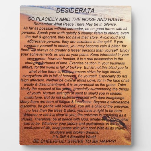 Het Desiderata-gedicht over voetafdrukken in het z Fotoplaat (Voorkant)