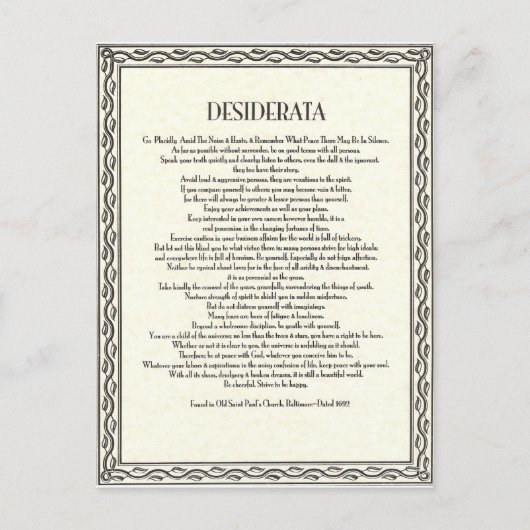 Het Desiderata-gedicht van Max Ehrmann Briefkaart (Voorkant)