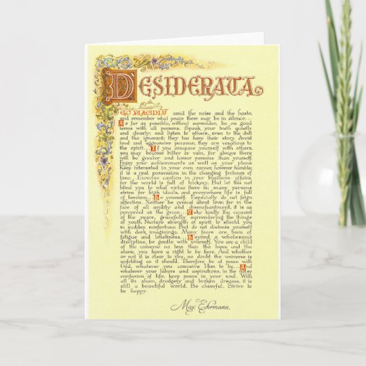 Het Desiderata-gedicht van Max Ehrmann Kaart (Voorkant)