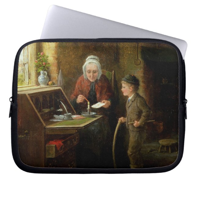 Het dichten van een Brief, 1890 (olie op paneel) Laptop Sleeve (Voorkant)