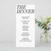 Het diner Unieke Zwart Wit Typografie Bruiloft Menu (Staand voorkant)