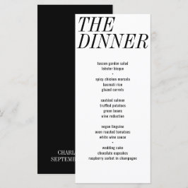Het diner Unieke Zwart Wit Typografie Bruiloft Menu