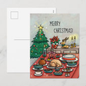 Het Diner van Kerstmis van de cartoon Feestdagenkaart (Voorkant / Achterkant)