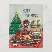 Het Diner van Kerstmis van de cartoon Feestdagenkaart (Voorkant)