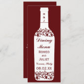 Het Dineren van het Huwelijk van de wijngaard Menu (Voorkant / Achterkant)