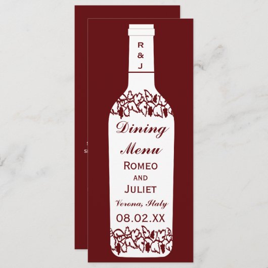 Het Dineren van het Huwelijk van de wijngaard Menu (Voorkant / Achterkant)