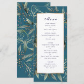 Het dinermenu blauwgroen bladgoud lijst elegant programmakaart (Voorkant / Achterkant)