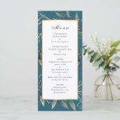 Het dinermenu blauwgroen bladgoud lijst elegant programmakaart (Staand voorkant)