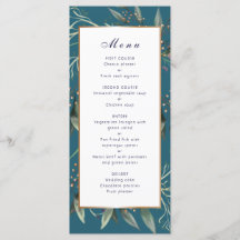 Het dinermenu blauwgroen bladgoud lijst elegant