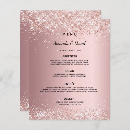 Het dinermenu van de bruiloft gooit roze roze roos (Voorkant / Achterkant)