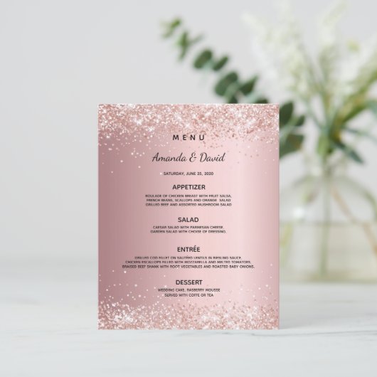 Het dinermenu van de bruiloft gooit roze roze roos (Staand voorkant)