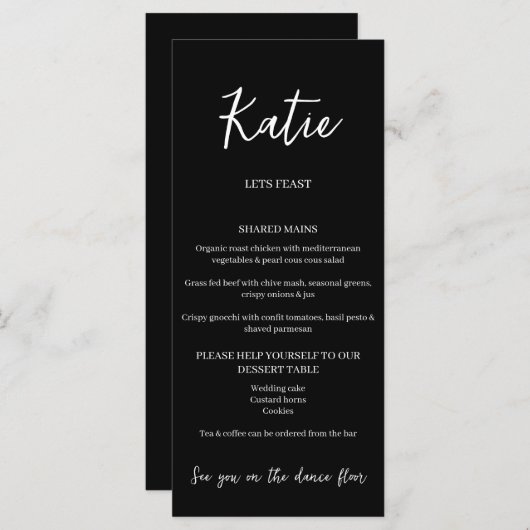 Het dinermenu van de bruiloft met de naam van de z (Voorkant / Achterkant)