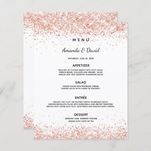 Het dinermenu van de bruiloft witte rozen gouden c (Voorkant / Achterkant)