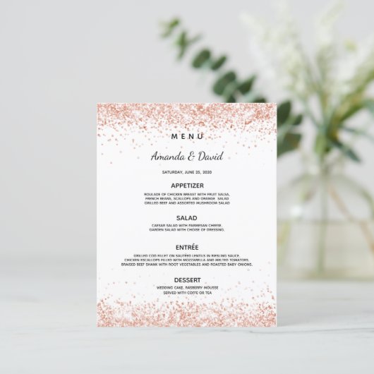 Het dinermenu van de bruiloft witte rozen gouden c (Staand voorkant)