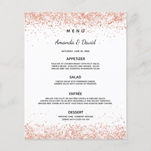 Het dinermenu van de bruiloft witte rozen gouden c (Voorkant)