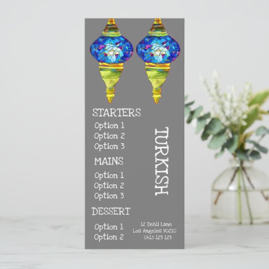 Het dinermenu van het Turkse keukenrestaurant Menu (Staand voorkant)