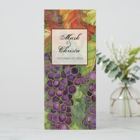 Het Dinner Menu van de bruiloft, Autumn Grape Leaf (Staand voorkant)