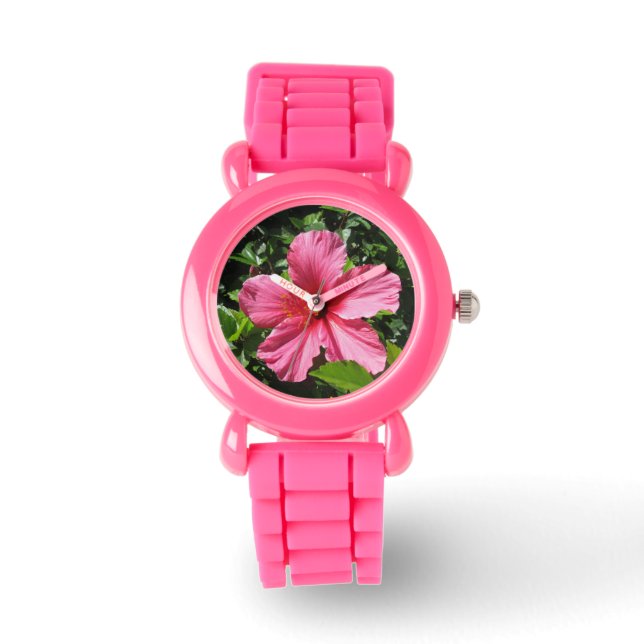 Het donkere Roze Kinder Horloge van de Hibiscus (Voorkant)